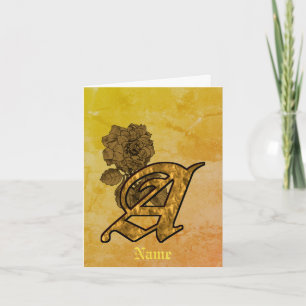 Monogram Initial A Elegant Gold Peony Personalised Note Card