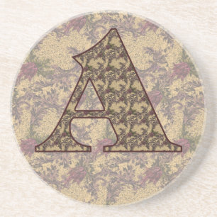 Monogram Initial A Elegant Vintage Floral Coaster