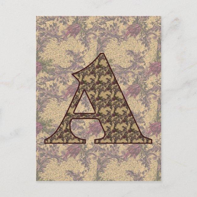 Monogram Initial A Elegant Vintage Floral  Postcard (Front)