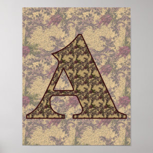 Monogram Initial A Elegant Vintage Floral Poster