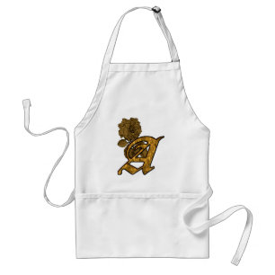 Monogram Initial A Gold Peony Apron