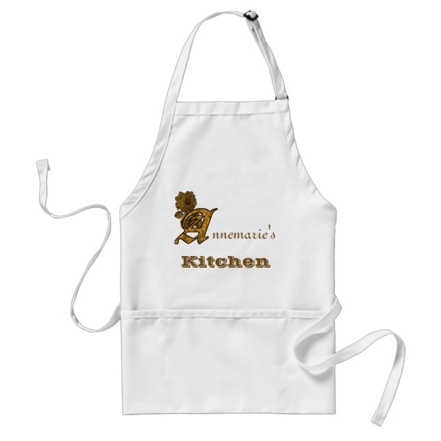 Monogram initial A Gold Peony Floral Personalised Standard Apron (Front)