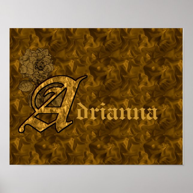 Monogram Initial A Gold Peony Flower Personalised Poster (Front)