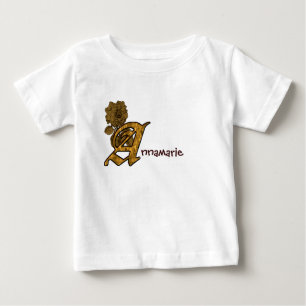 Monogram Initial A Gold Peony Personalised Baby T-Shirt