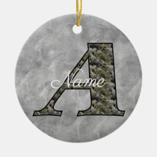 Monogram Initial A Hydrangea Flowers Personalised Ceramic Ornament