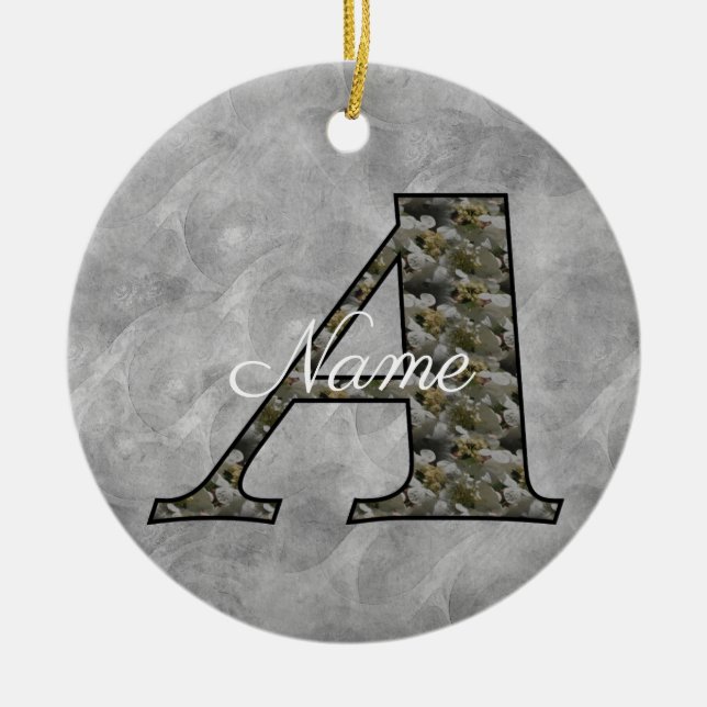 Monogram Initial A Hydrangea Flowers Personalised Ceramic Ornament (Front)