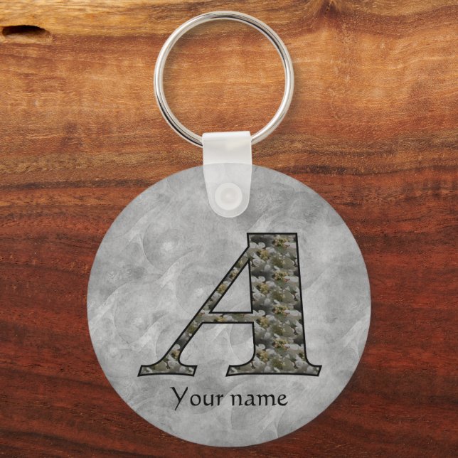 Monogram Initial A Hydrangea Flowers Personalised Key Ring (Front)