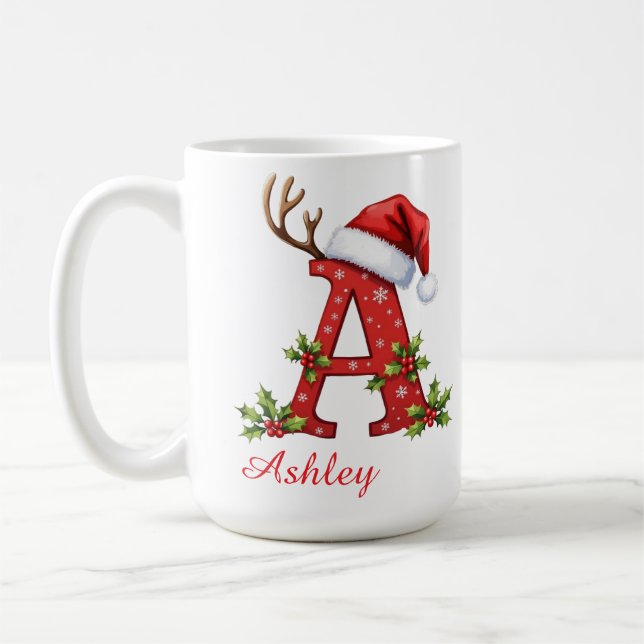 Monogram initial A merry Christmas  Coffee Mug (Left)