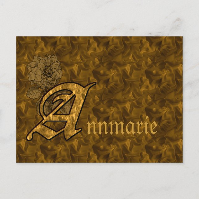 Monogram Initial A Name Gold Peony Personalised Postcard (Front)