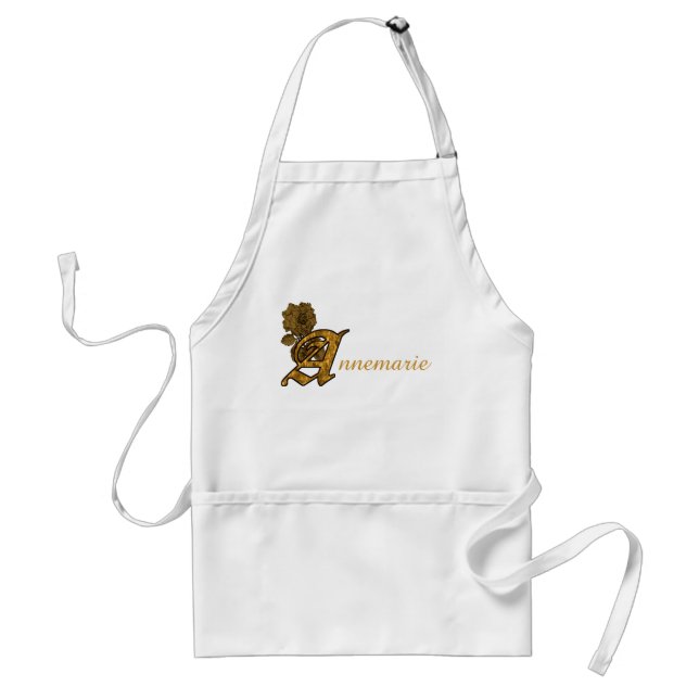 Monogram Initial A Name Gold Peony Personalized Standard Apron (Front)
