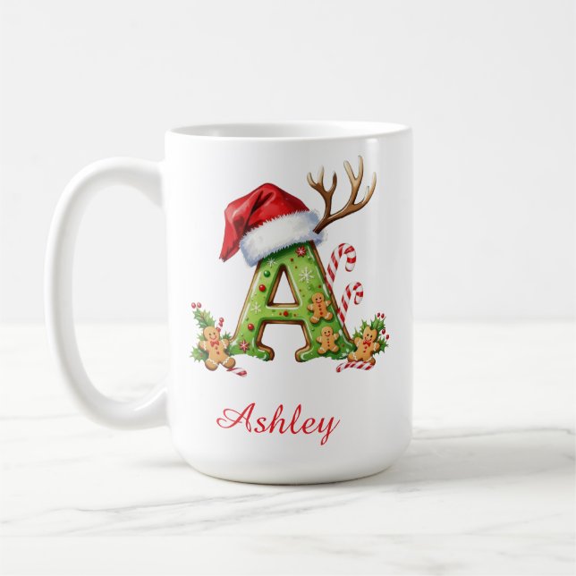 Monogram initial A Santa merry Christmas  Coffee Mug (Left)
