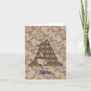 Monogram Initial A Vintage Floral Personalised Note Card