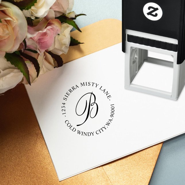 Monogram Initial Address or Wedding Classic Round Self-inking Stamp (Creator Uploaded)