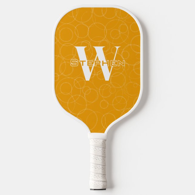 Monogram initial and name, Deep Orange, circles  Pickleball Paddle (Front)