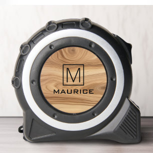 Monogram initial and surname elegant wood look 1