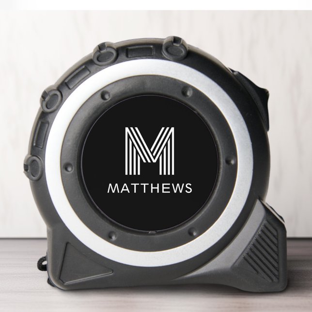 Monogram initial and surname modern black 1 (Monogram initial and surname modern black tape measure)