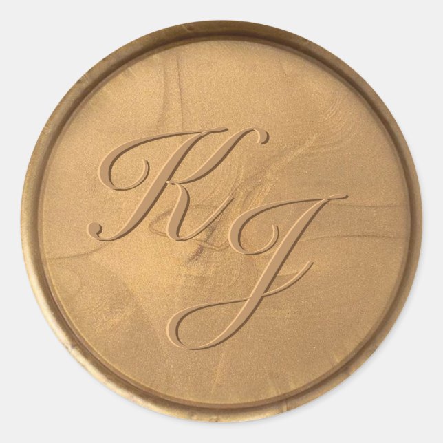 Monogram Initial Antique Gold Wax Seal Sticker (Front)