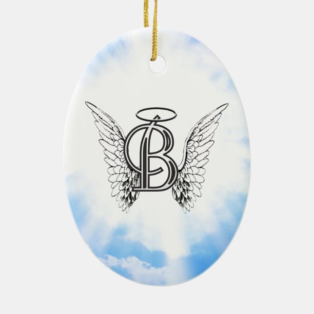 Monogram initial B alphabet letter with angel wing Ceramic Ornament (Back)