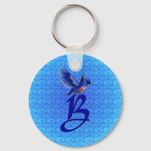 Monogram Initial B Bluebird Keychain
