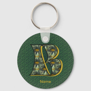 Monogram Initial B Daisies Art Personalised Key Ring