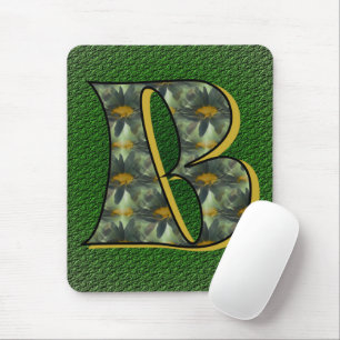 Monogram Initial B Daisies Floral Art Mouse Pad