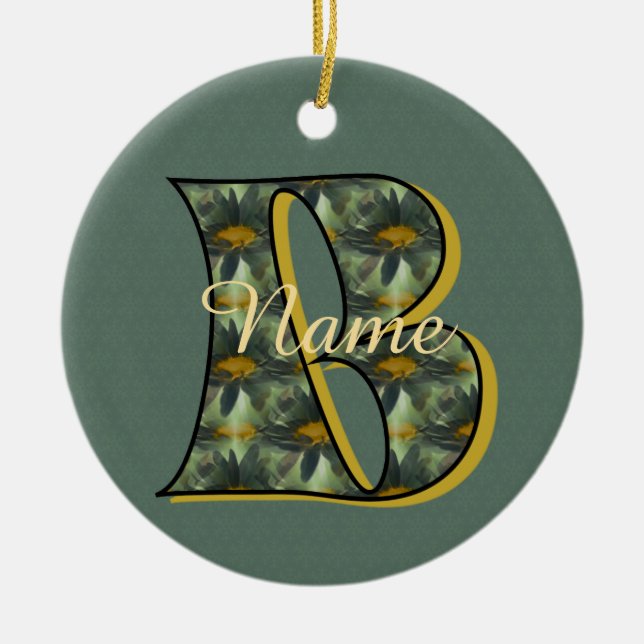 Monogram Initial B Daisies Floral Personalised  Ceramic Ornament (Front)