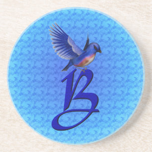 Monogram Initial B Elegant Bluebird Drink Coaster