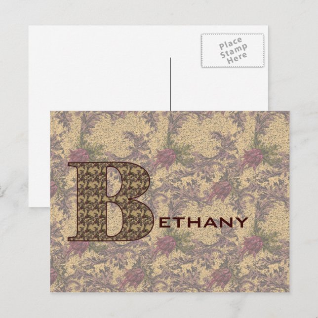Monogram Initial B Elegant Floral Personalised Postcard (Front/Back)