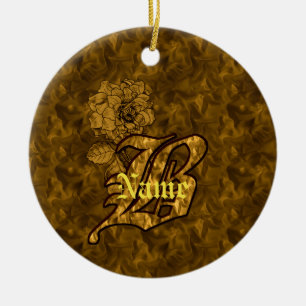 Monogram Initial B Elegant Gold Peony Flower Ceramic Ornament