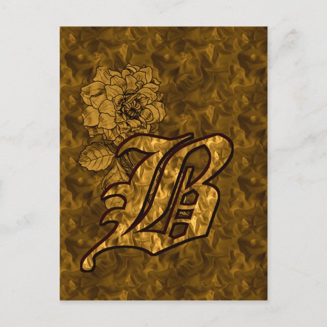 Monogram Initial B Elegant Gold Peony Flower Postcard (Front)