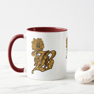 Monogram Initial B Elegant Gold Peony Personalised Mug