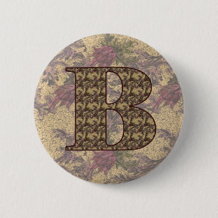 Monogram Initial B Elegant Vintage Floral 6 Cm Round Badge