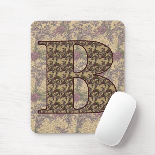 Monogram Initial B Elegant Vintage Floral Mouse Pad (With Mouse)