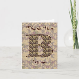 Monogram Initial B Elegant Vintage Floral Thank You Card