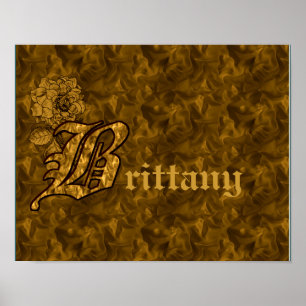 Monogram Initial B Gold Peony Flower Personalised Poster