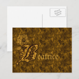 Monogram Initial B Gold Peony Personalised Postcard