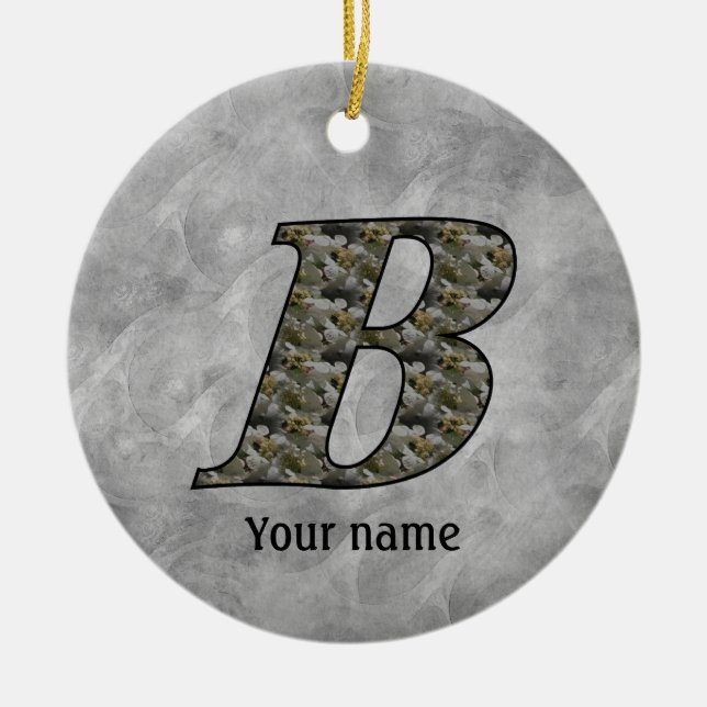 Monogram Initial B Hydrangea Flowers Personalised Ceramic Ornament (Front)
