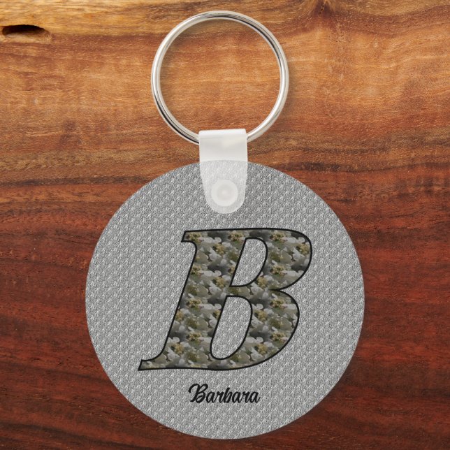 Monogram Initial B Hydrangea Flowers Personalised Key Ring (Front)
