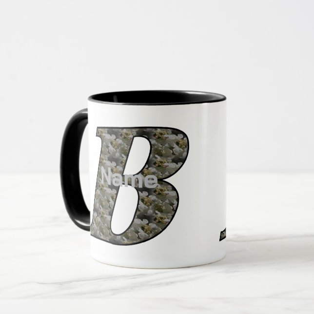 Monogram Initial B Hydrangea Flowers Personalised Mug (Front Left)