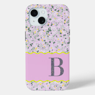MONOGRAM INITIAL B LILAC LITTLE FLOWERS iPhone 15 CASE