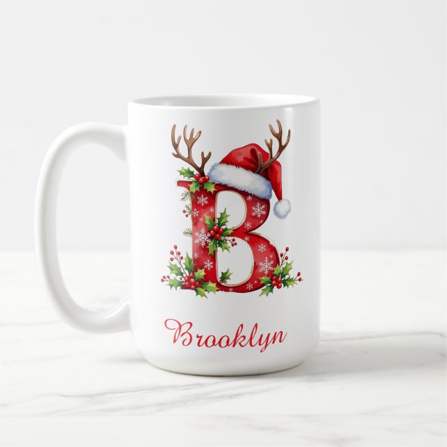 Monogram initial B Santa merry Christmas  Coffee Mug (Left)