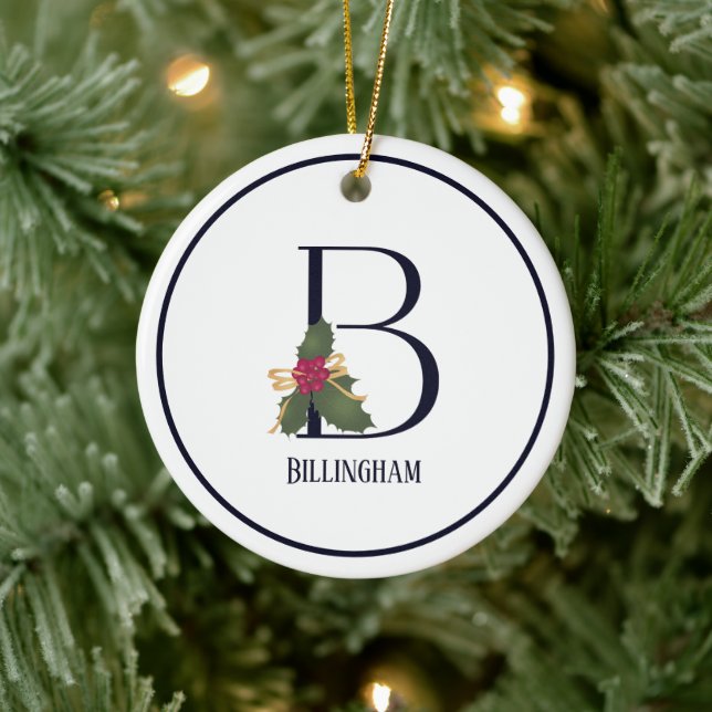 Monogram Initial B Vintage Christmas Ceramic Ornament (Tree)