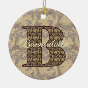 Monogram Initial B Vintage Floral Personalised Ceramic Ornament