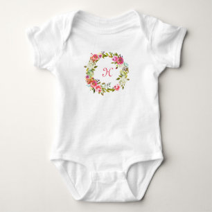 Monogram Initial Baby Tutu Floral Rose Wreath Bodysuit