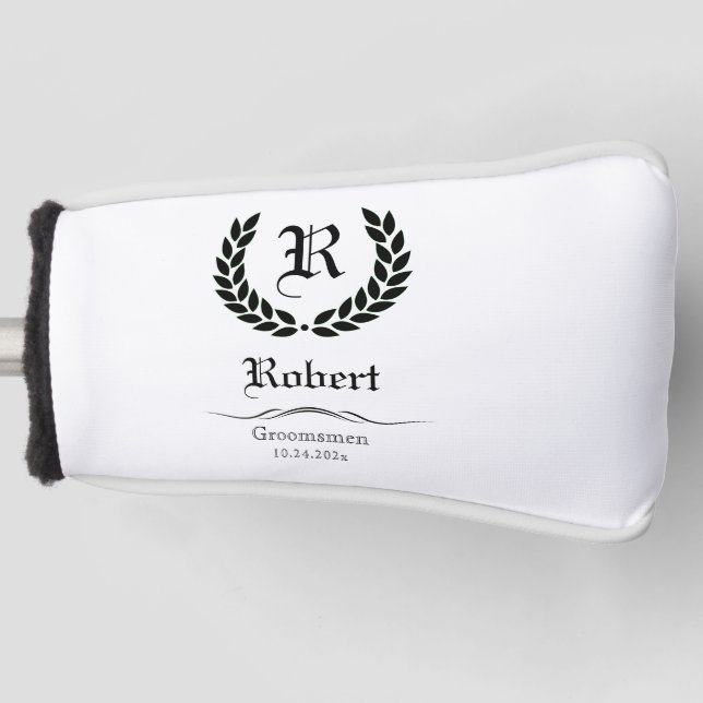 Monogram Initial Best Man Black Groomsmen Gifts Golf Head Cover (Front)