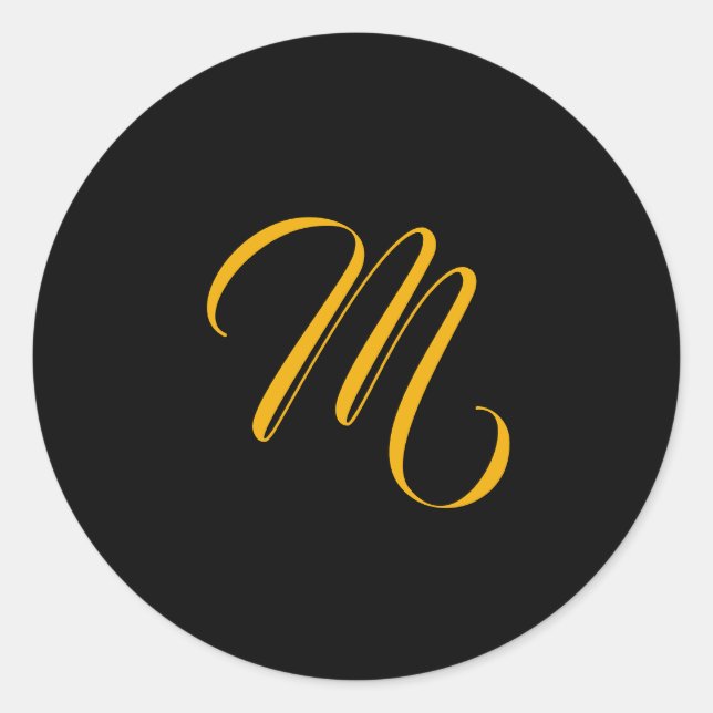 Monogram Initial Black Gold Classic Round Sticker (Front)