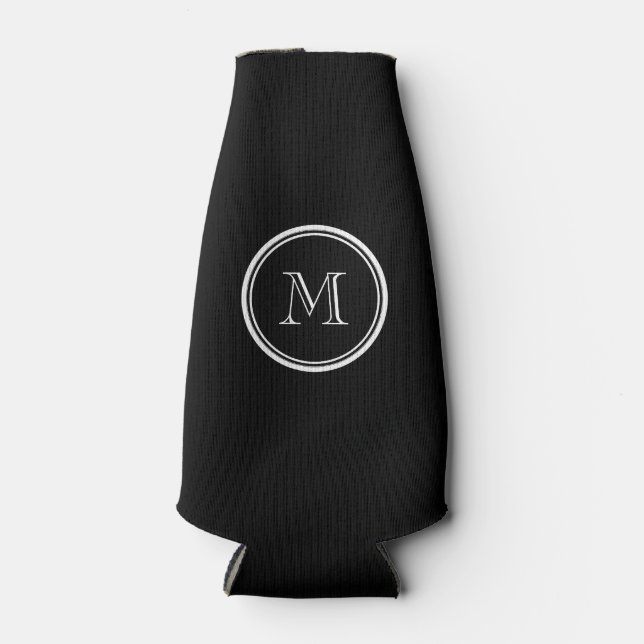 Monogram Initial Black High End Coloured Bottle Cooler (Front)