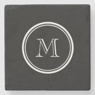 Monogram Initial Black High End Coloured Stone Coaster