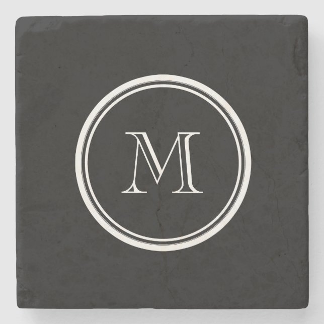 Monogram Initial Black High End Coloured Stone Coaster (Front)