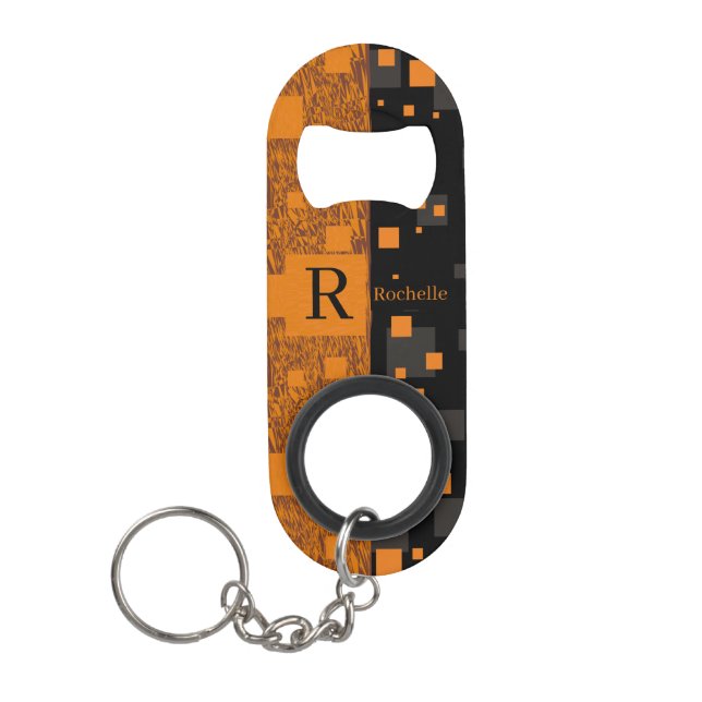Monogram Initial Black Orange Squares Float Art (Front)